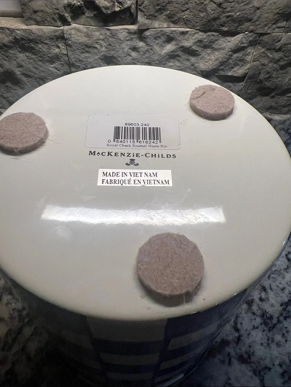 Mackenzie-Childs Royal Check Waste Bin - Trash Can. Great used condition.
